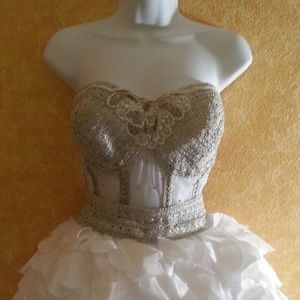 SAMPLE DRESS SIZE 34DD CORSET Sheer Jewel Boned White Silver Corset Tutu Dress